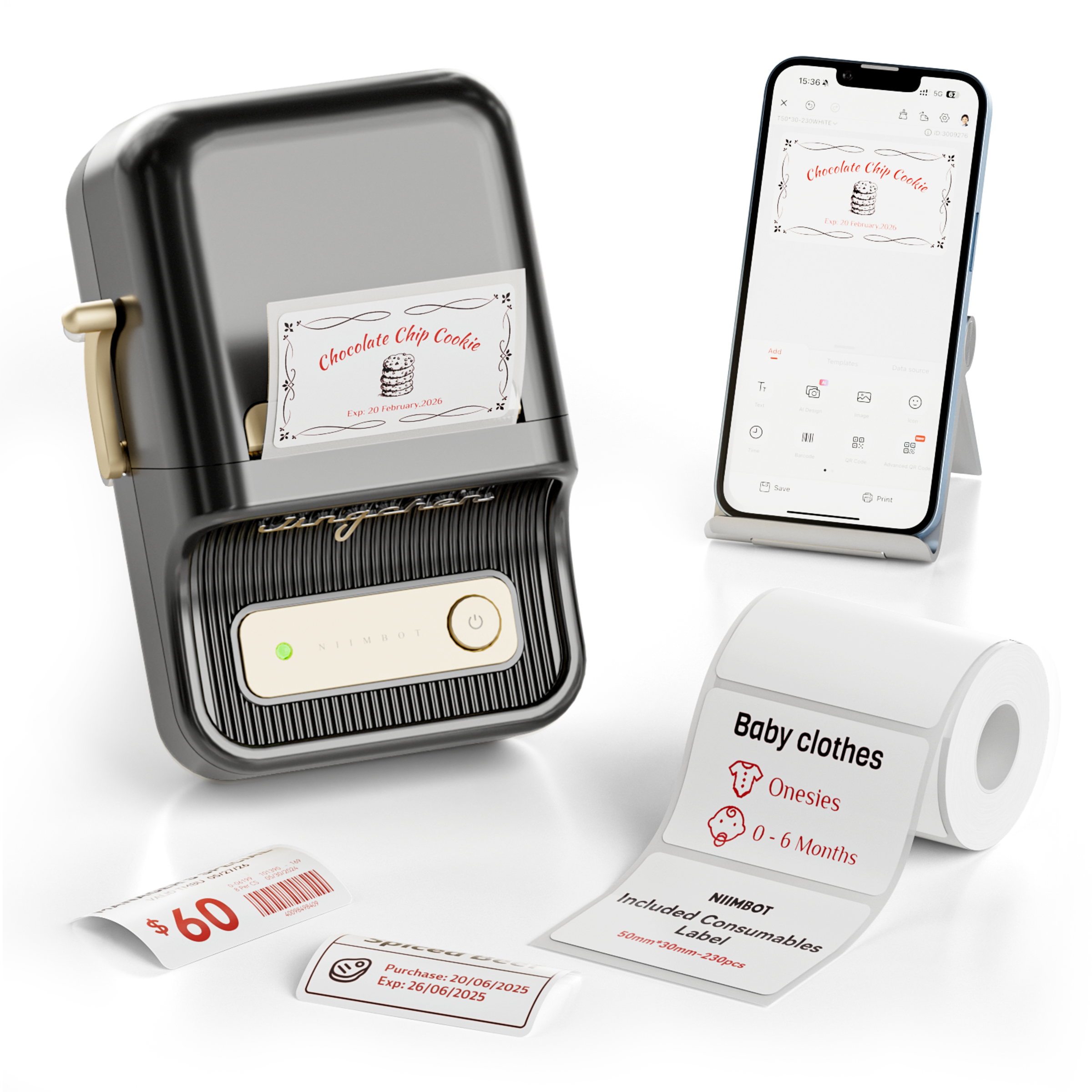 NB607 - NIIMBOT - B21_PRO - 300DPI - PORTABLE THERMAL LABEL BLUETOOTH PRINTER INCL FREE LABEL ROLL (50X30MM)