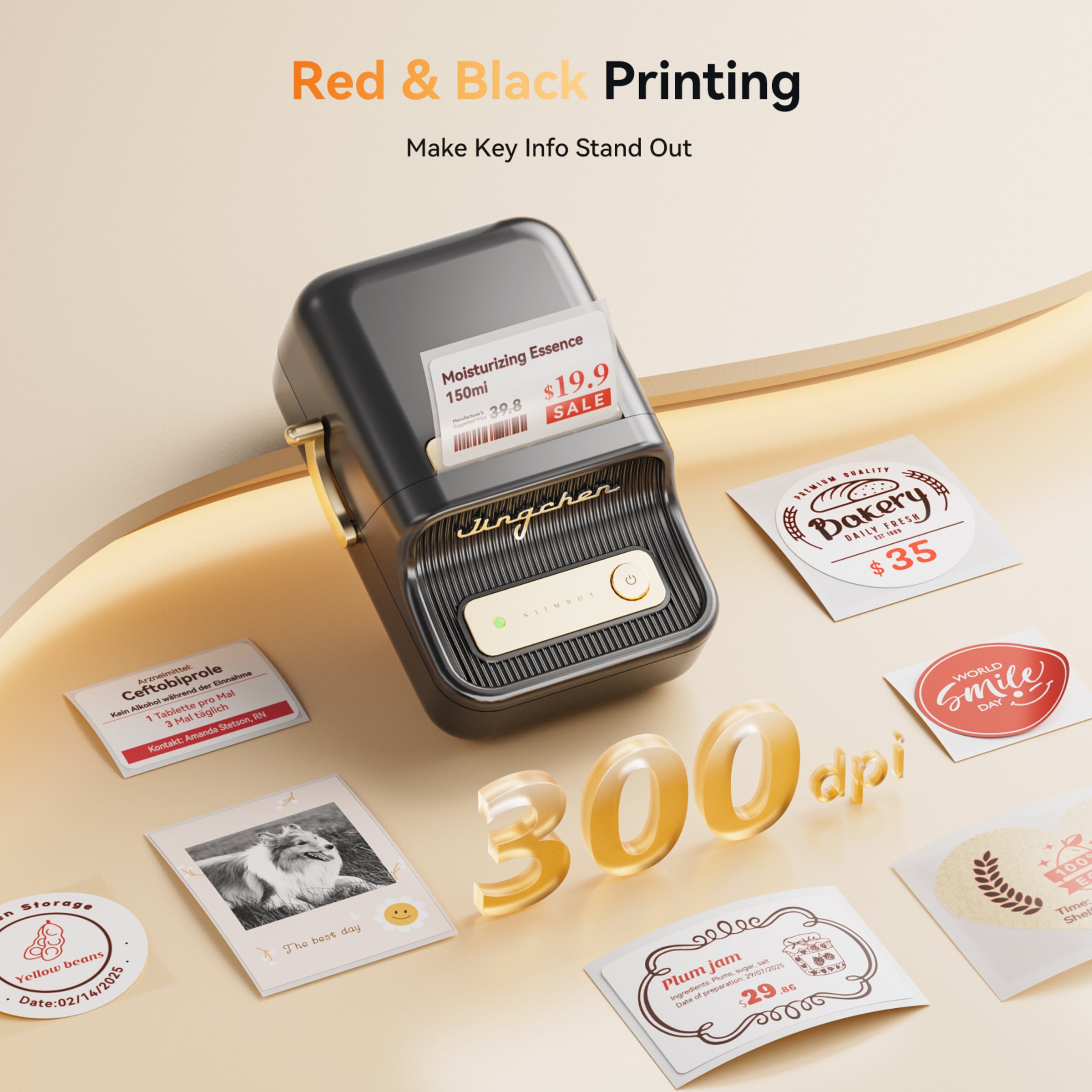 NB607 - NIIMBOT - B21_PRO - 300DPI - PORTABLE THERMAL LABEL BLUETOOTH PRINTER INCL FREE LABEL ROLL (50X30MM)