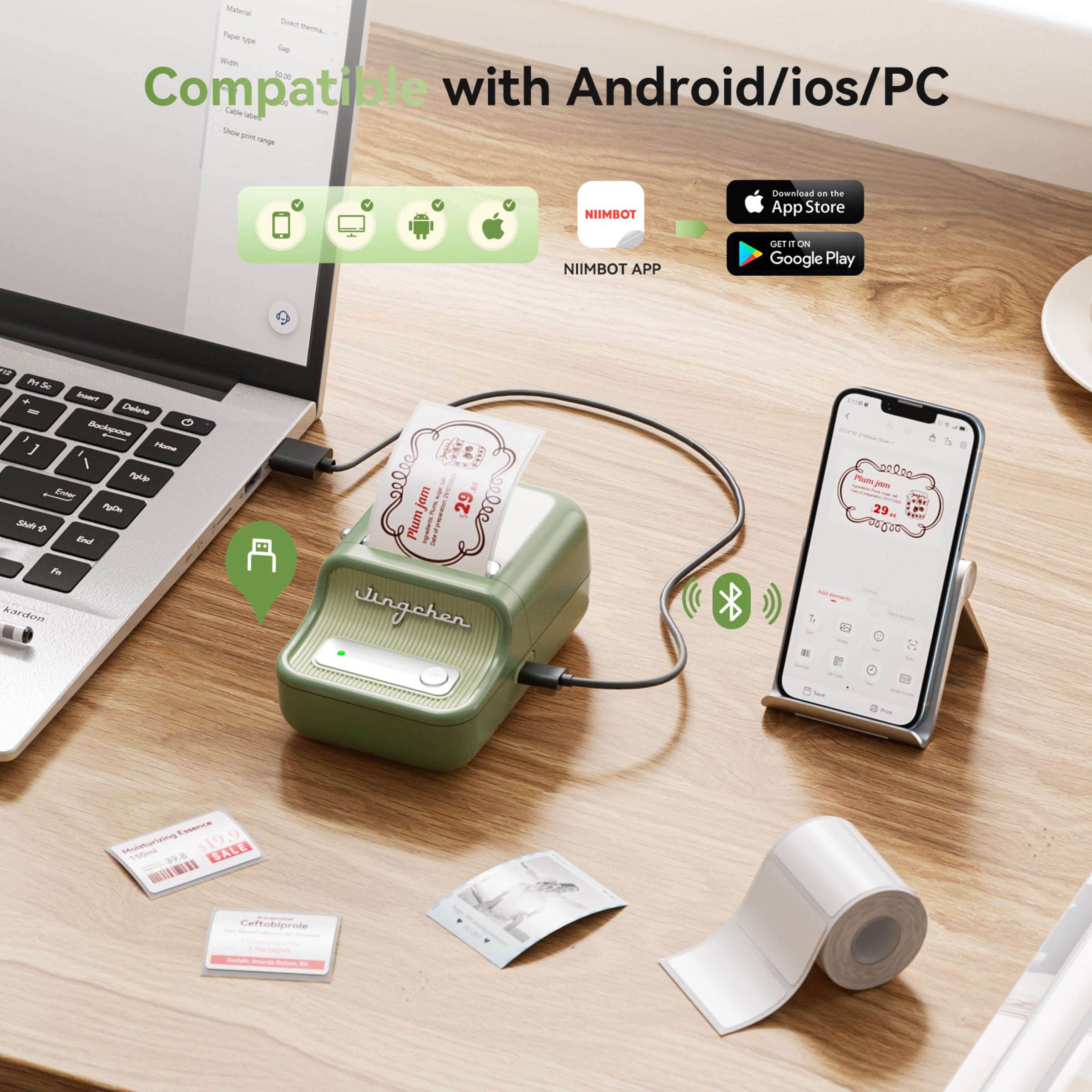 NB607 - NIIMBOT - B21_PRO - 300DPI - PORTABLE THERMAL LABEL BLUETOOTH PRINTER INCL FREE LABEL ROLL (50X30MM)