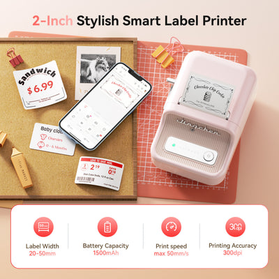 NB607 - NIIMBOT - B21_PRO - 300DPI - PORTABLE THERMAL LABEL BLUETOOTH PRINTER INCL FREE LABEL ROLL (50X30MM)