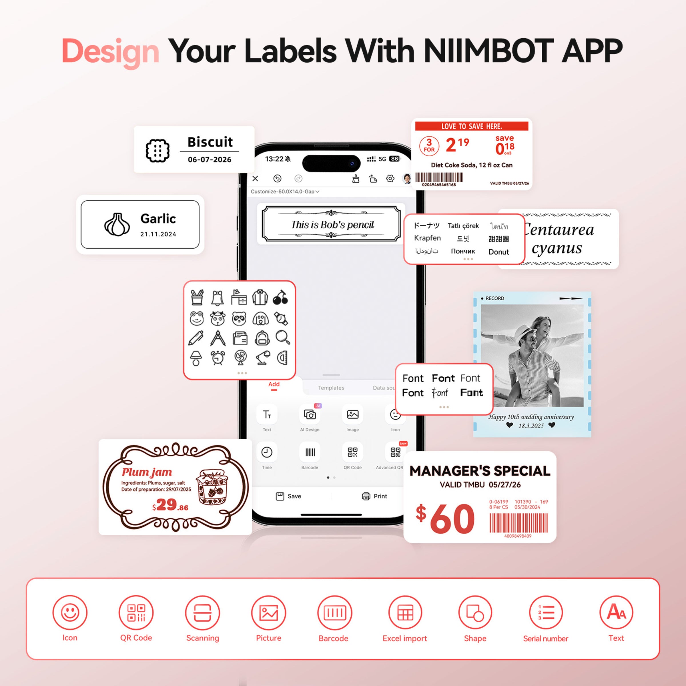 NB607 - NIIMBOT - B21_PRO - 300DPI - PORTABLE THERMAL LABEL BLUETOOTH PRINTER INCL FREE LABEL ROLL (50X30MM)