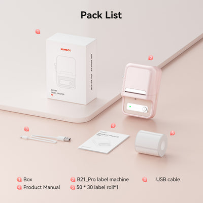 NB607 - NIIMBOT - B21_PRO - 300DPI - PORTABLE THERMAL LABEL BLUETOOTH PRINTER INCL FREE LABEL ROLL (50X30MM)