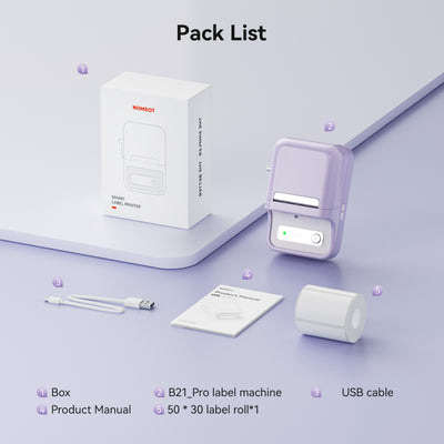 NB607 - NIIMBOT - B21_PRO - 300DPI - PORTABLE THERMAL LABEL BLUETOOTH PRINTER INCL FREE LABEL ROLL (50X30MM)