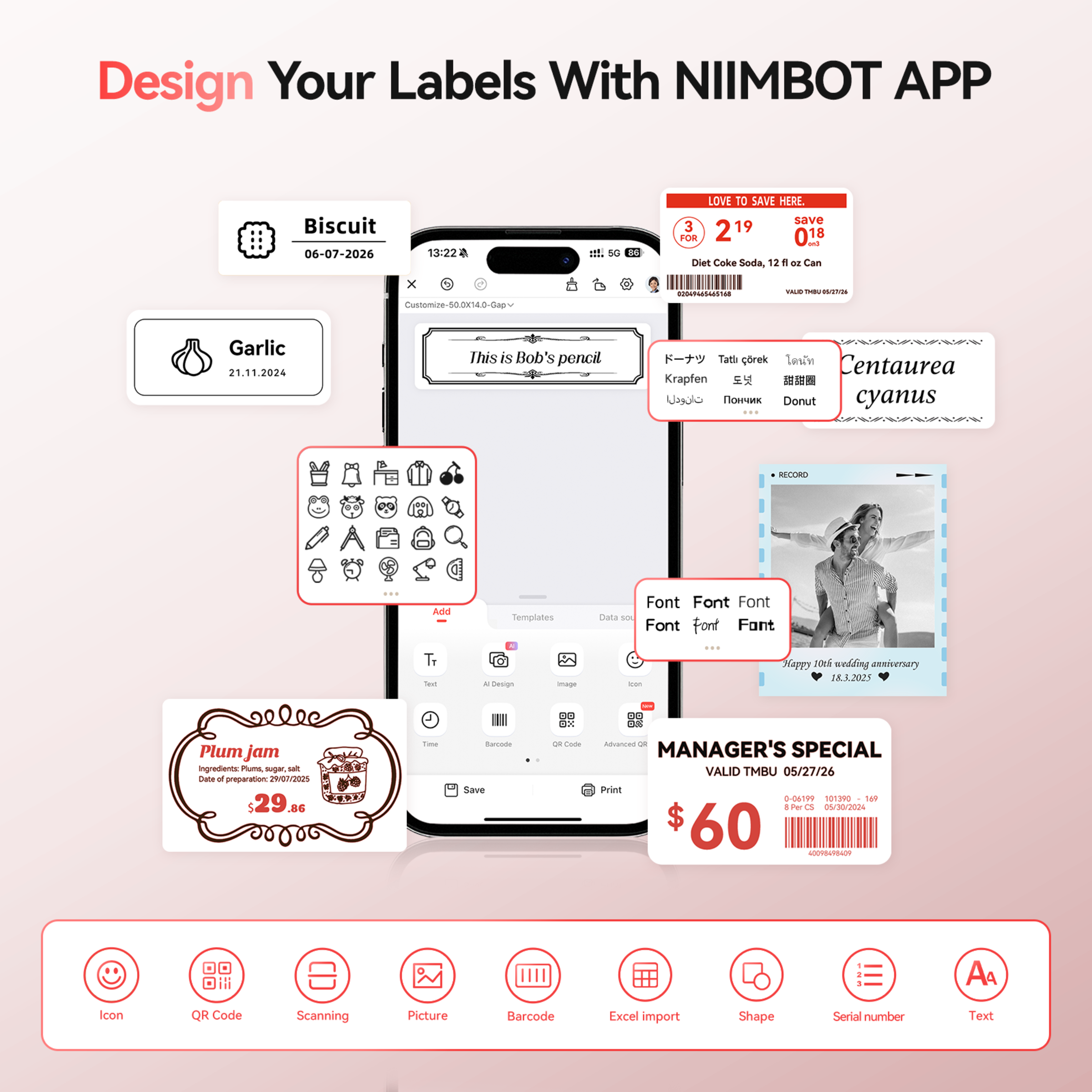 NB607 - NIIMBOT - B21_PRO - 300DPI - PORTABLE THERMAL LABEL BLUETOOTH PRINTER INCL FREE LABEL ROLL (50X30MM)