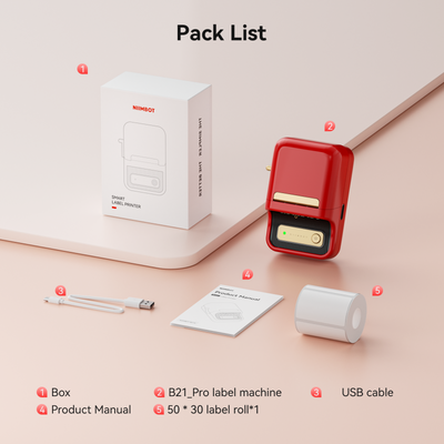 NB607 - NIIMBOT - B21_PRO - 300DPI - PORTABLE THERMAL LABEL BLUETOOTH PRINTER INCL FREE LABEL ROLL (50X30MM)