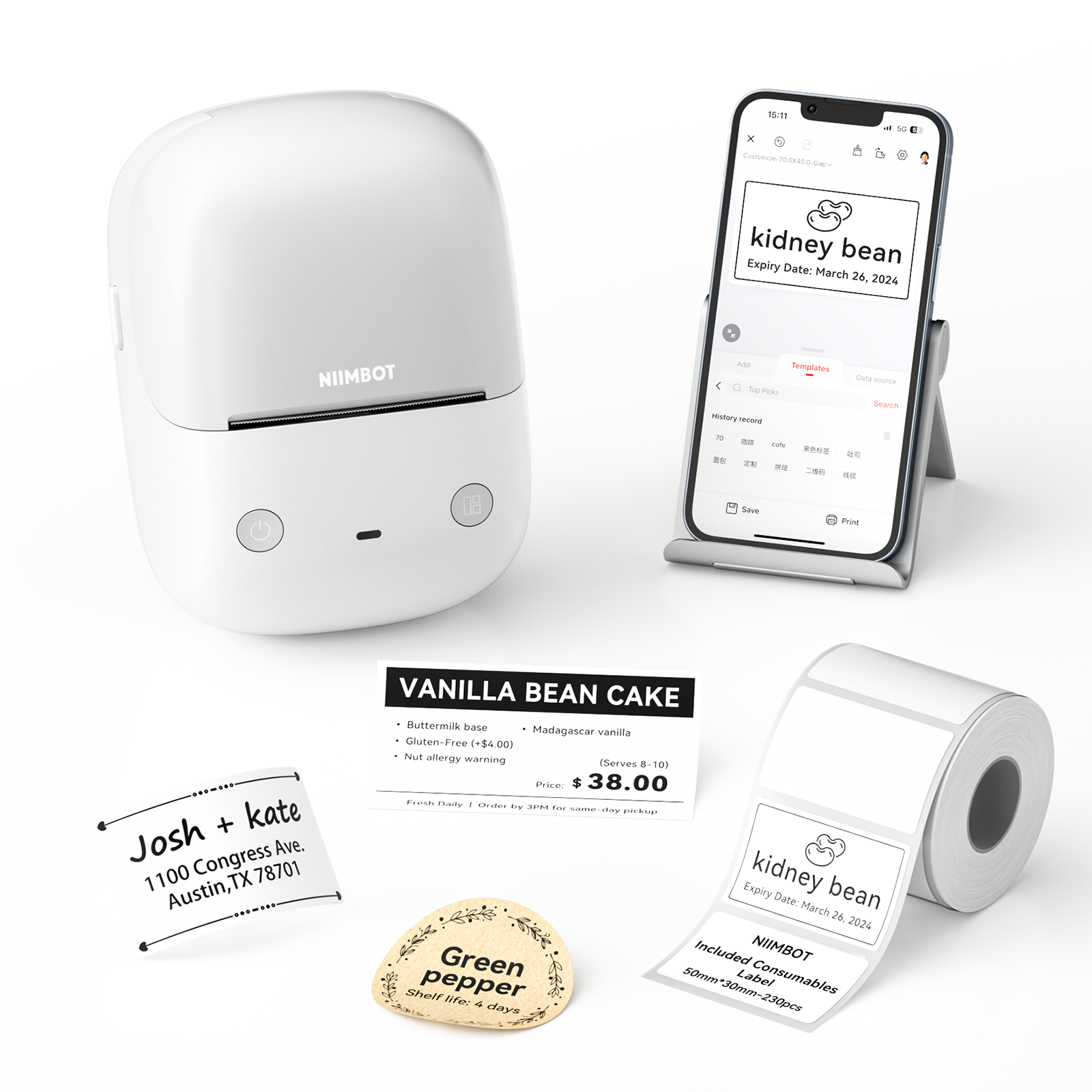 NB807 - NIIMBOT - B2 - 203DPI - PORTABLE THERMAL LABEL PRINTER INCL FREE LABEL ROLL (50X30MM)