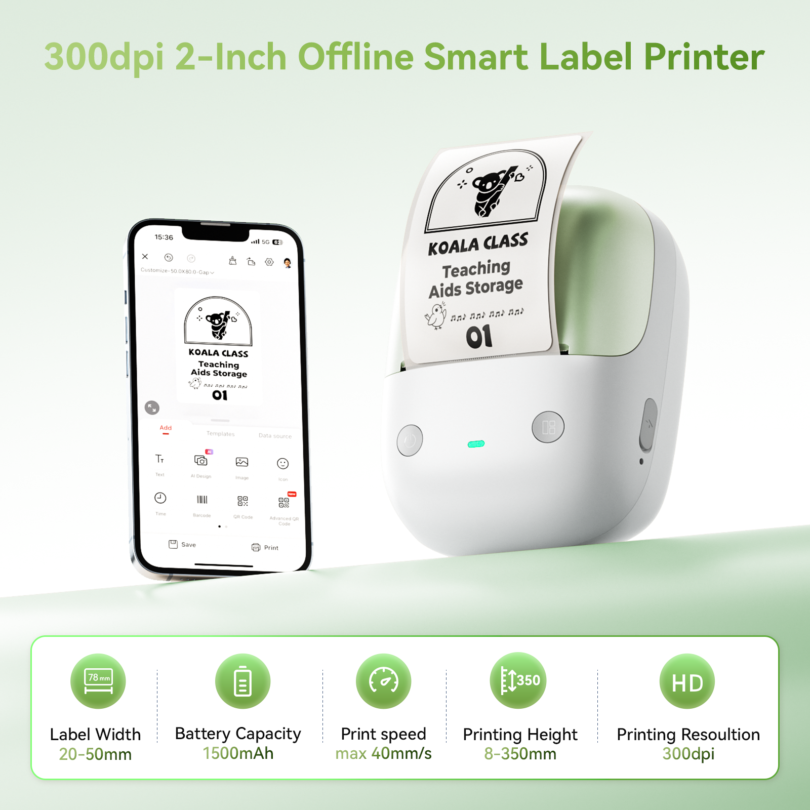 NB808 - NIIMBOT - B2_PRO - 300DPI - PORTABLE THERMAL LABEL PRINTER INCL FREE LABEL (50x30MM)
