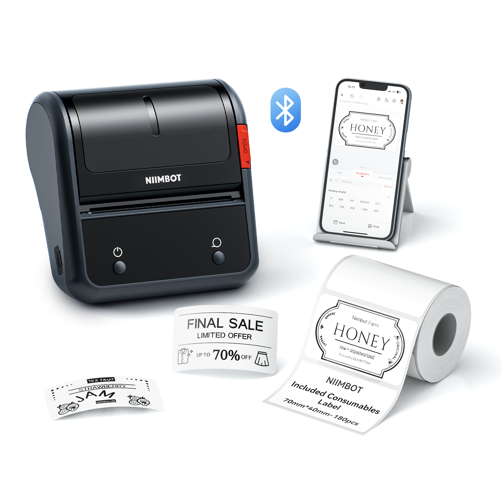 NB119 - NIIMBOT - B3S - DRAAGBARE TERMIESE ETIKET BLUETOOTH-DRUKKER INSLUITEND GRATIS ETIKET (70*40MM - WIT) 