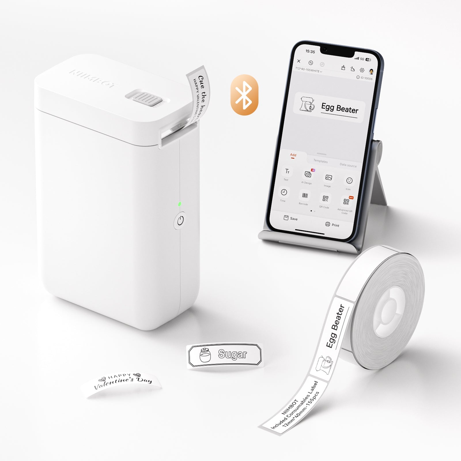 NB121 - NIIMBOT - SLEGS D101 - DRAAGBARE ETIKET BLUETOOTH-DRUKKER INSLUITEND GRATIS ETIKETROL (BREEËR WEERGAWE - 12*40MM - WIT)
