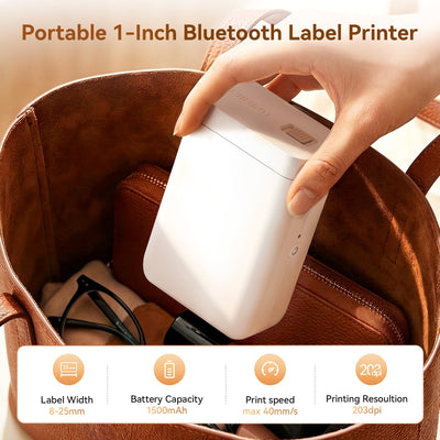 NB121 - NIIMBOT - SLEGS D101 - DRAAGBARE ETIKET BLUETOOTH-DRUKKER INSLUITEND GRATIS ETIKETROL (BREEËR WEERGAWE - 12*40MM - WIT)