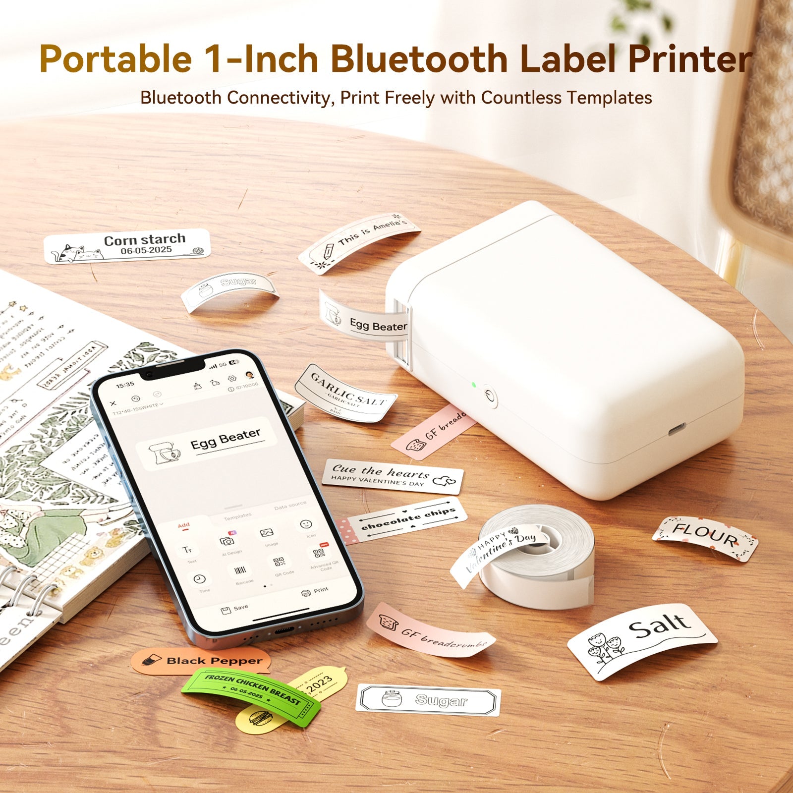 NB121 - NIIMBOT - SLEGS D101 - DRAAGBARE ETIKET BLUETOOTH-DRUKKER INSLUITEND GRATIS ETIKETROL (BREEËR WEERGAWE - 12*40MM - WIT)