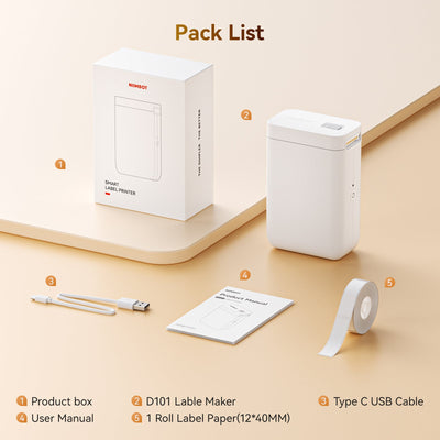 NB121 - NIIMBOT - SLEGS D101 - DRAAGBARE ETIKET BLUETOOTH-DRUKKER INSLUITEND GRATIS ETIKETROL (BREEËR WEERGAWE - 12*40MM - WIT)