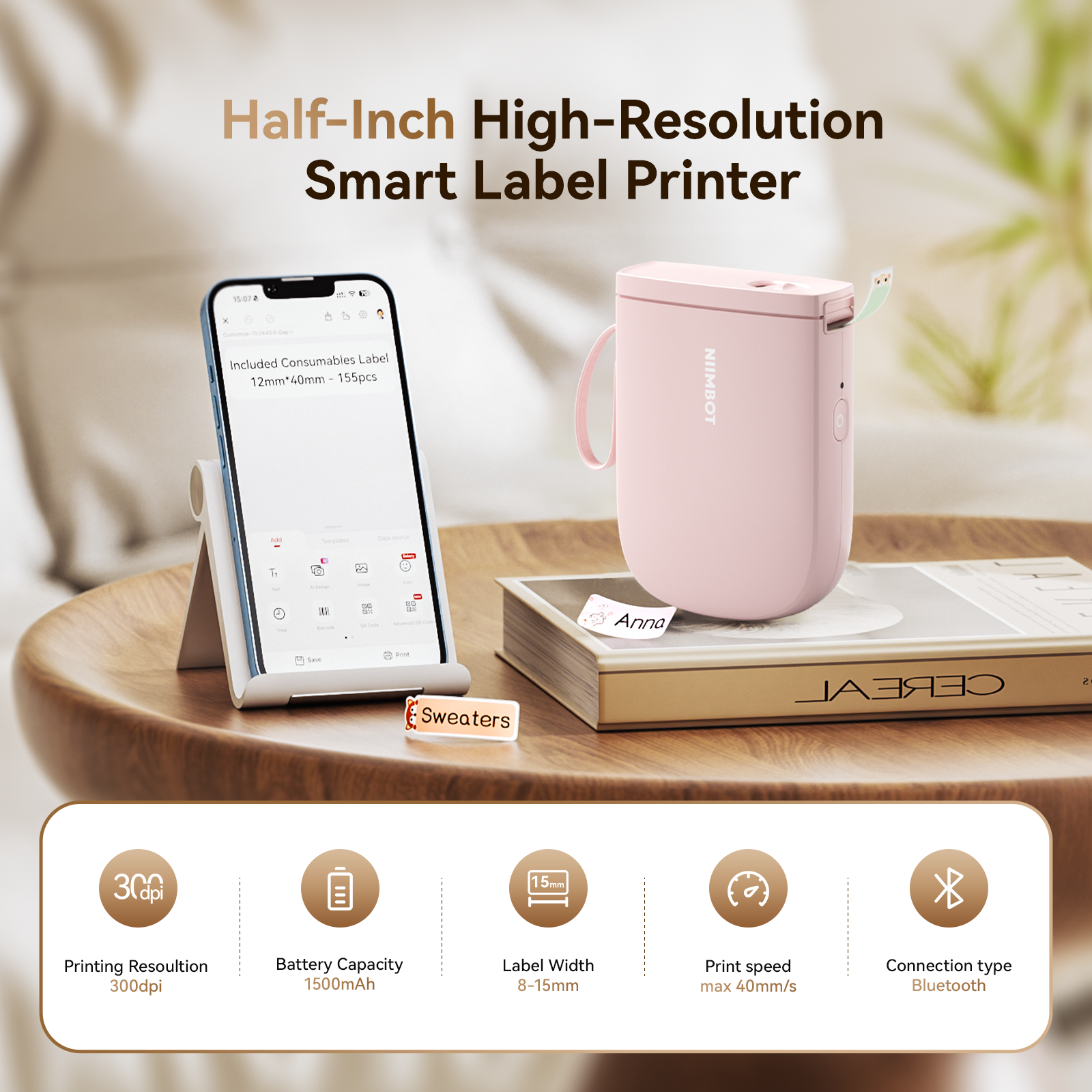 NB525 - NIIMBOT - D11_H - 300DPI - PORTABLE BLUETOOTH LABEL PRINTER INC FREE LABEL ROLL