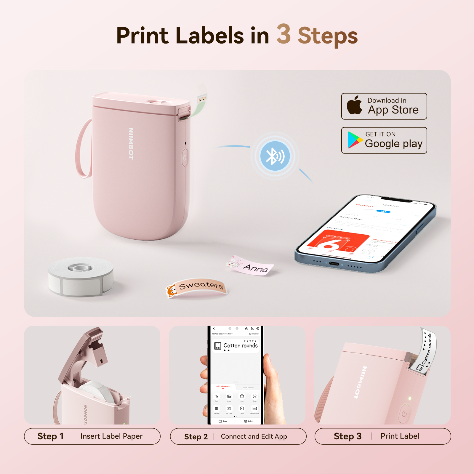 NB525 - NIIMBOT - D11_H - 300DPI - PORTABLE BLUETOOTH LABEL PRINTER INC FREE LABEL ROLL