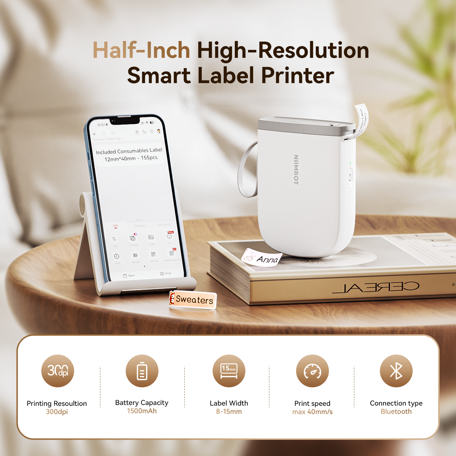 NB525 - NIIMBOT - D11_H - 300DPI - PORTABLE BLUETOOTH LABEL PRINTER INC FREE LABEL ROLL