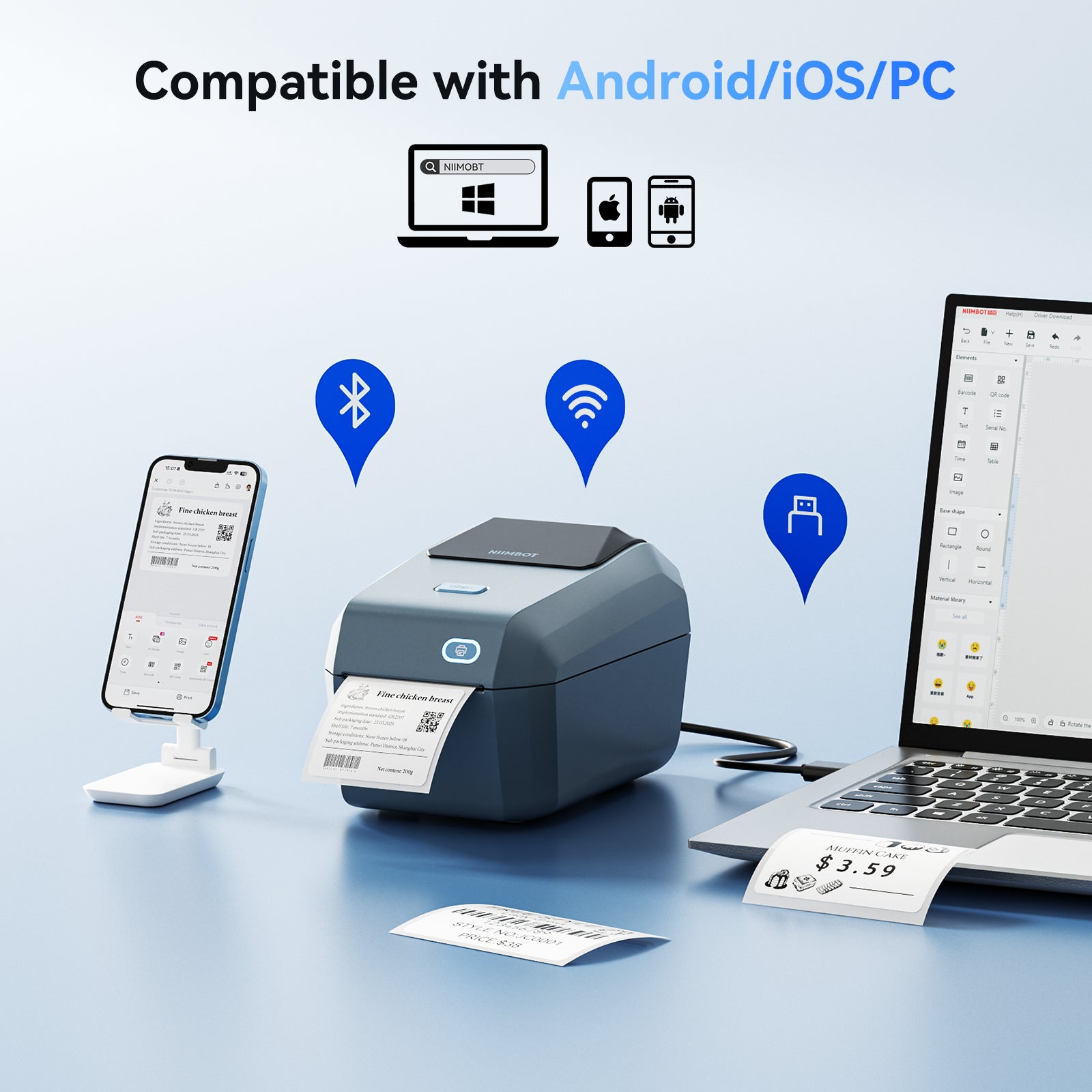 NB606 - NIIMBOT - K3_W - THERMAL BUSINESS BLUETOOTH & WIFI LABEL PRINTER - INCL 50X30MM LABEL ROLL WITH 900 LABELS