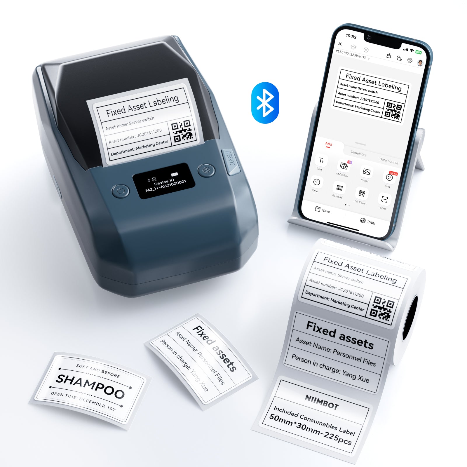 NB589 - NIIMBOT - M2_H - 300DPI THERMAL TRANSFER BLUETOOTH LABEL PRINTER - INCL BLACK RIBBON CARTRIDGE & WHITE 50X30MM LABEL