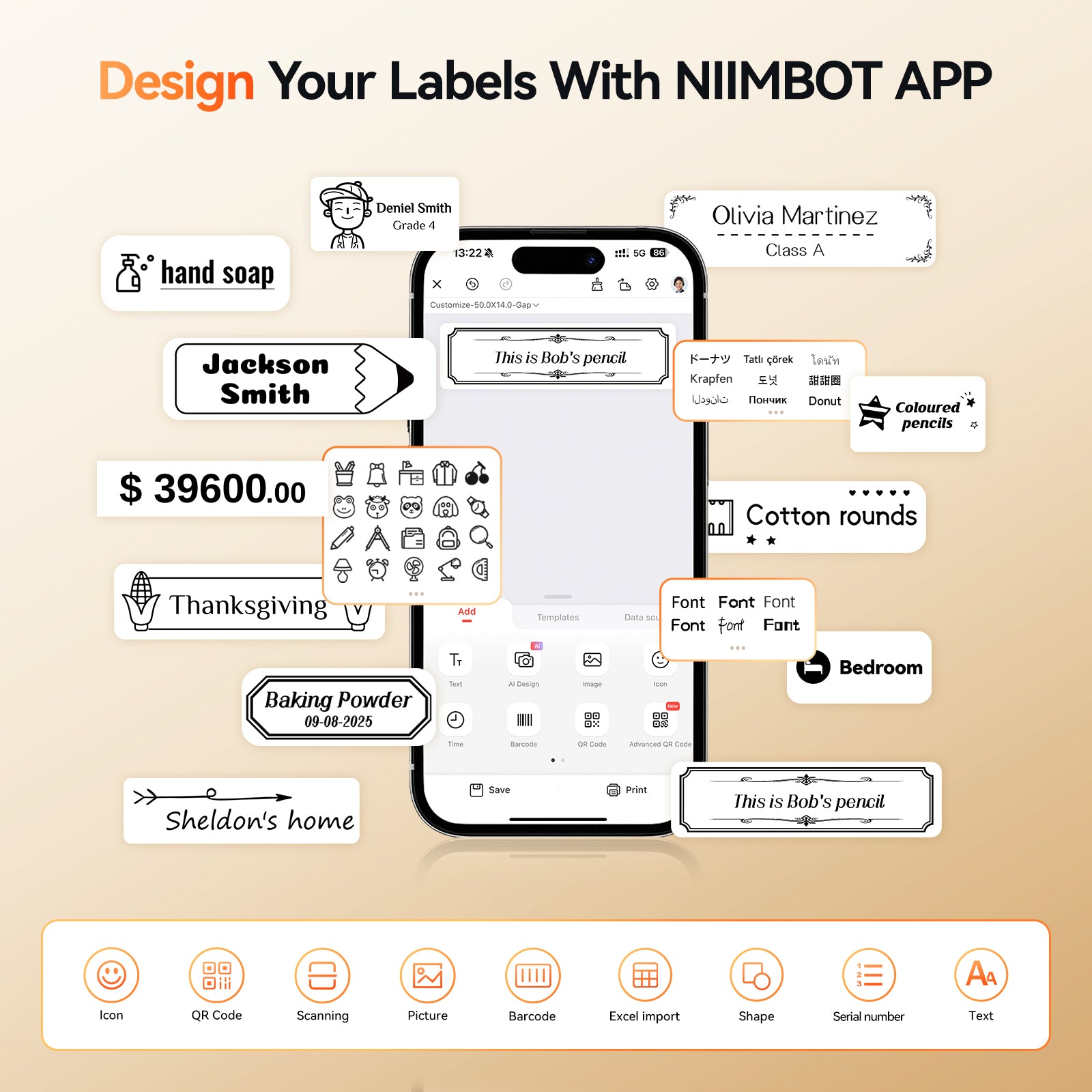 NB623 - NIIMBOT - N1 - BLUETOOTH THERMAL TRANSFER LABEL PRINTER INCL FREE WHITE LABEL & BLACK CARTRIDGE (14X50MM) - IRON ON LABEL MUST BE PURCHASED ADDITIONALLY