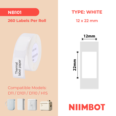 NB101 - NIIMBOT - D11 / D101 / D110 - T12*22MM - 260 ETIKETTE PER ROL - WIT