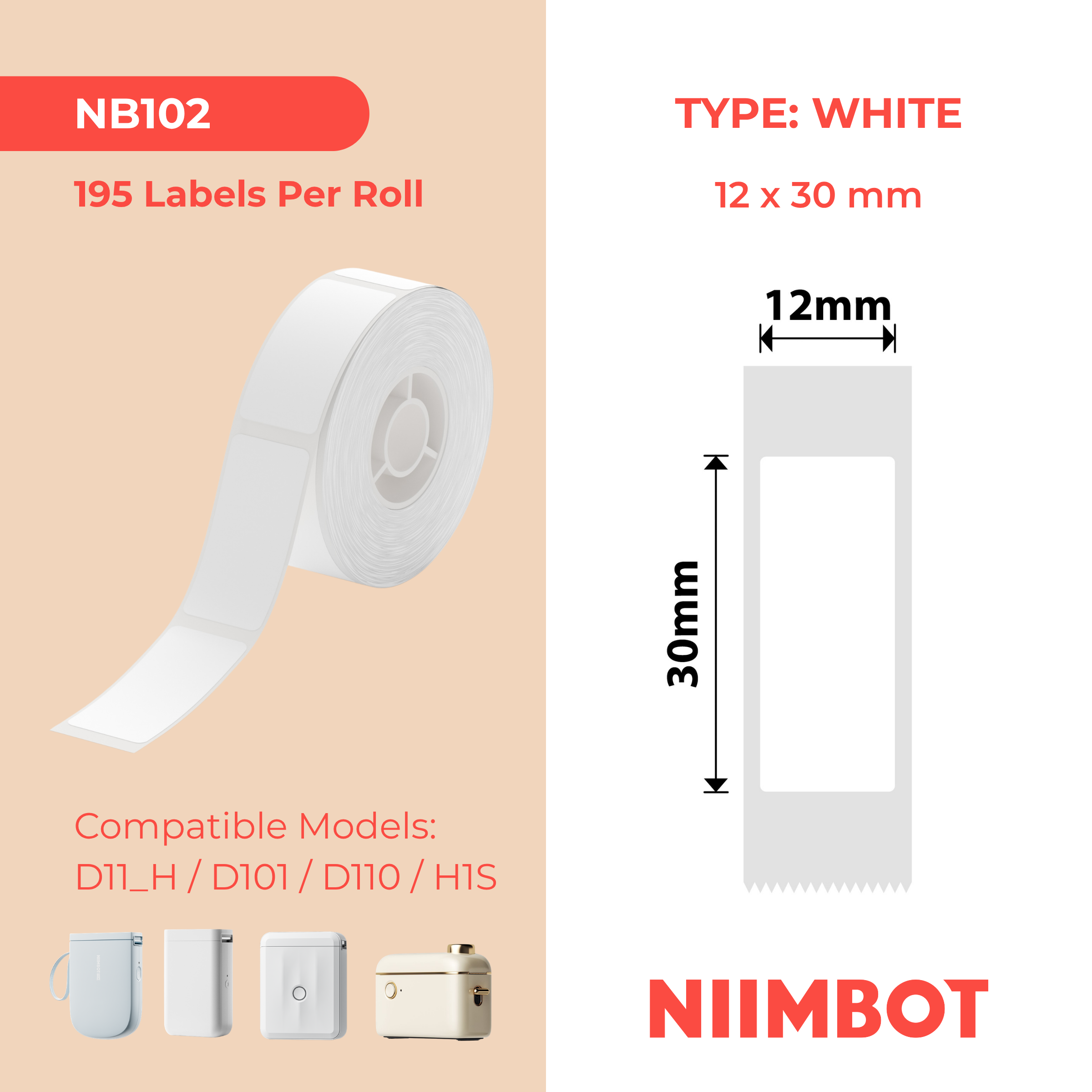 NB102 - NIIMBOT - D11 / D101 / D110 - 12*30MM - 210 AMALEBO NGOKUQHUBEKA NGAMUNYE - OKUMHLOPHE