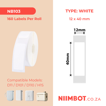 NB103 - NIIMBOT - D11 / D101 / D110 - T12*40MM - 160 LABELS PER ROLL - WHITE