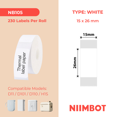 NB105 - NIIMBOT - D11 / D101 / D110 - 15*26MM - 230 ETIKETTE PER ROL - WIT
