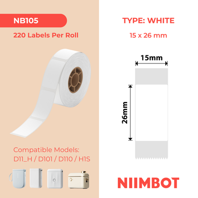 NIIMBOT - D Range - 15x26mm - White - 220 Labels