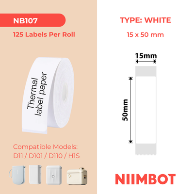 NB107 - NIIMBOT - D11 / D101 / D110 - 15*50MM - 130 ETIKETTE PER ROL - WIT