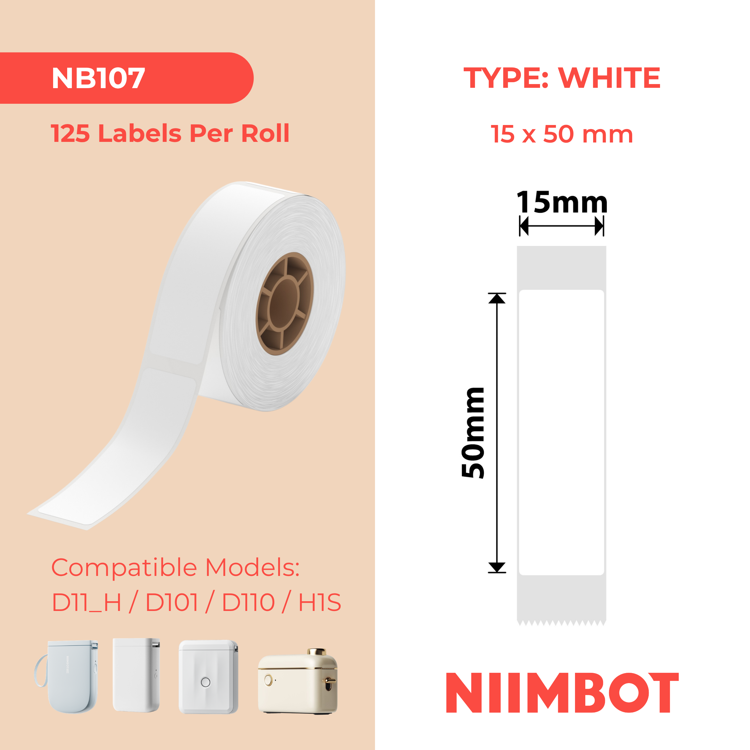 NB107 - NIIMBOT - D11 / D101 / D110 - 15*50MM - 130 AMALEBO NGOKUQHUBEKA NGAMUNYE - OKUMHLOPHE