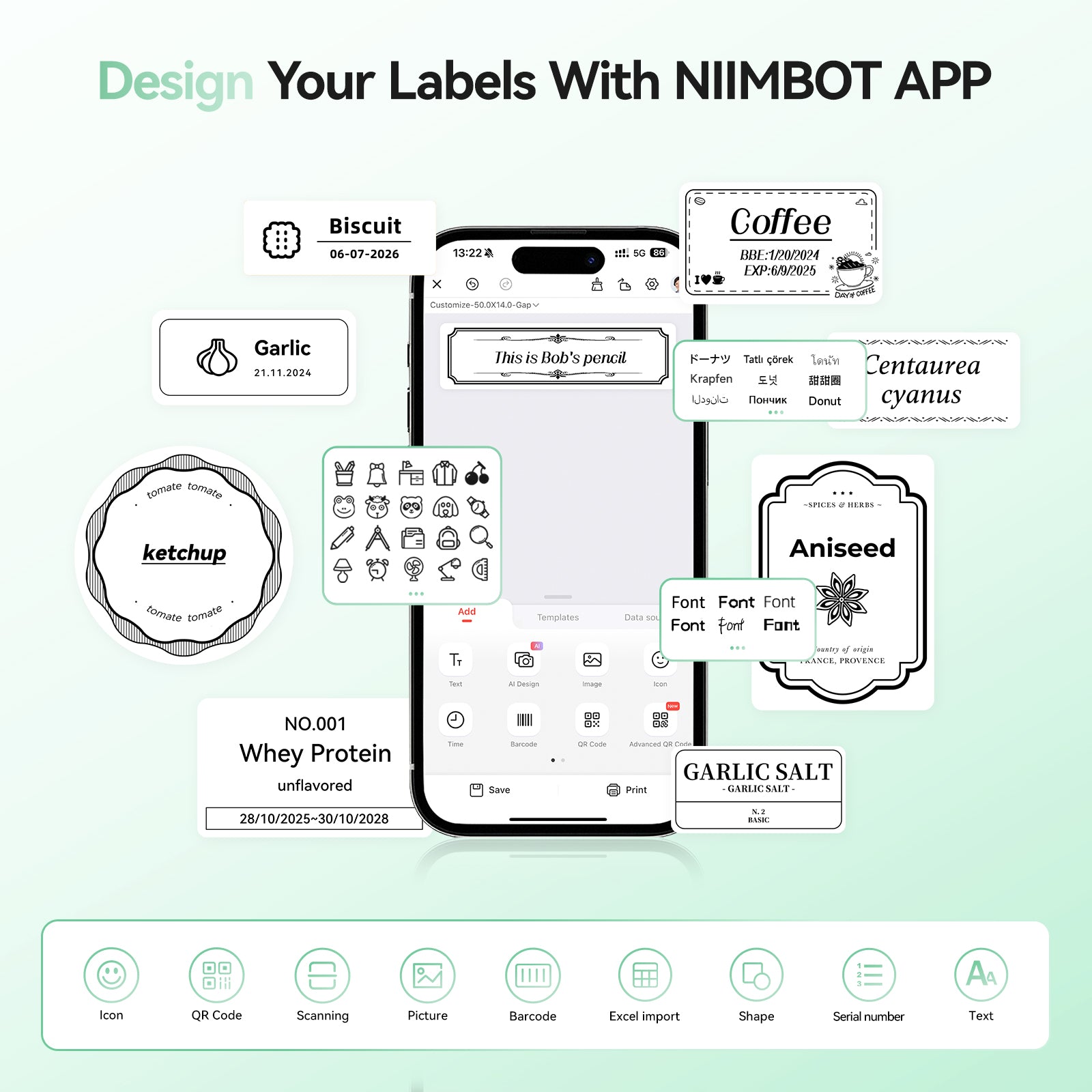 NB109 - NIIMBOT - B21S - PORTABLE THERMAL LABEL BLUETOOTH PRINTER INCL FREE LABEL (50X30MM)