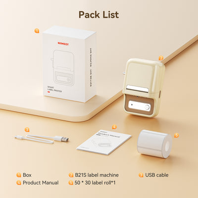NB109 - NIIMBOT - B21S - PORTABLE THERMAL LABEL BLUETOOTH PRINTER INCL FREE LABEL (50X30MM)