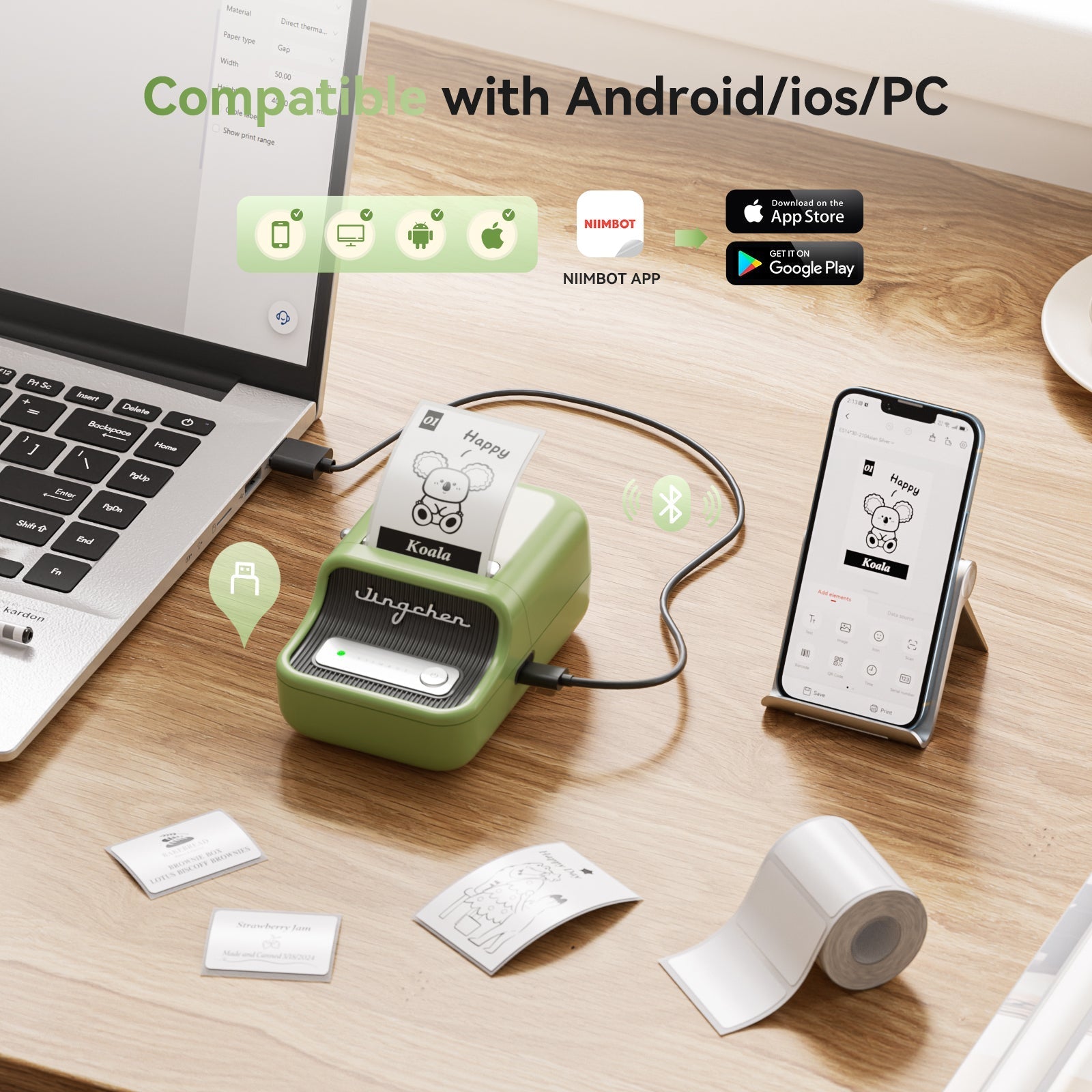 NB109 - Niimbot - B21S - Portable Thermal Label Bluetooth Printer Incl Free Label (50x30mm) - Black