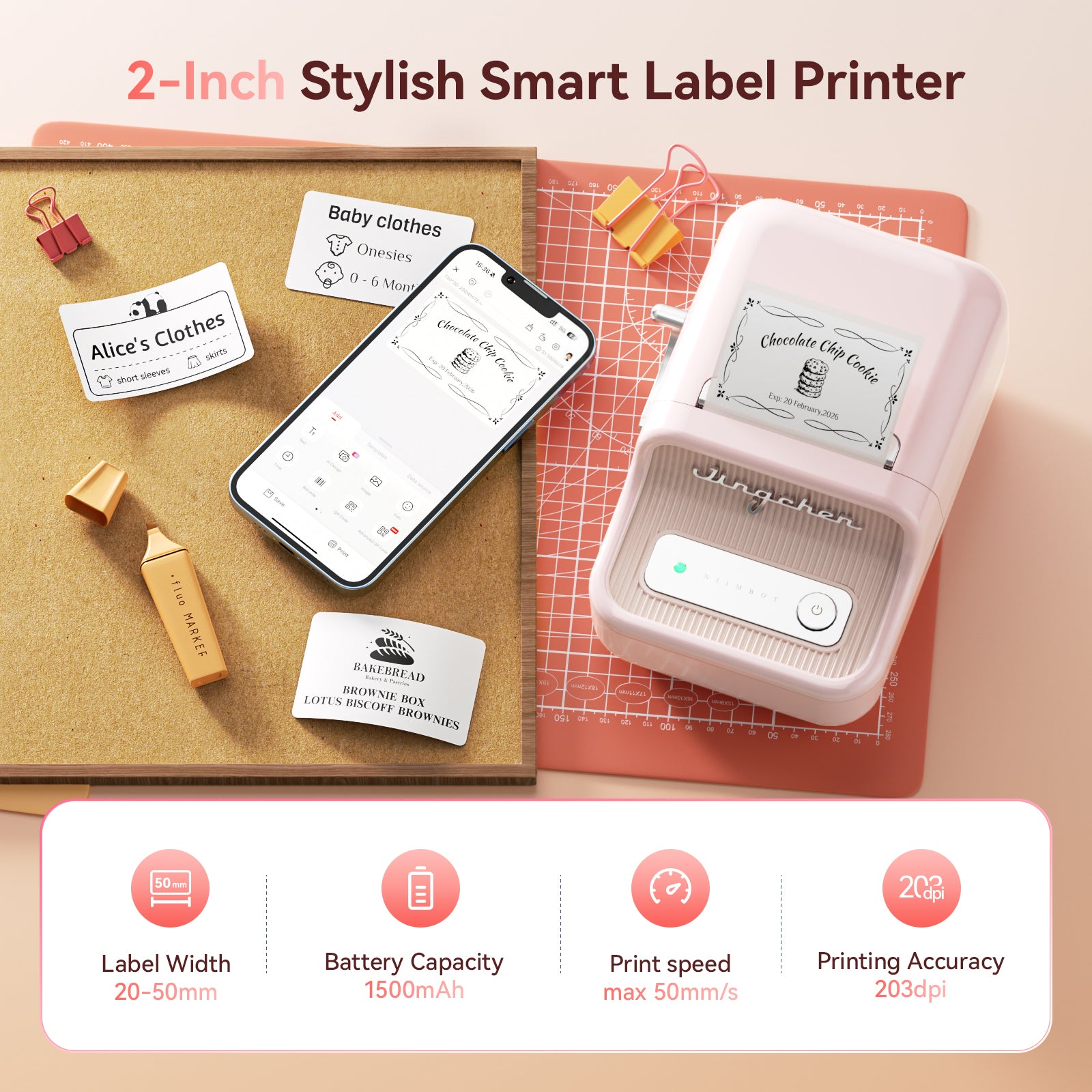 NB109 - NIIMBOT - B21S - PORTABLE THERMAL LABEL BLUETOOTH PRINTER INCL FREE LABEL (50X30MM)