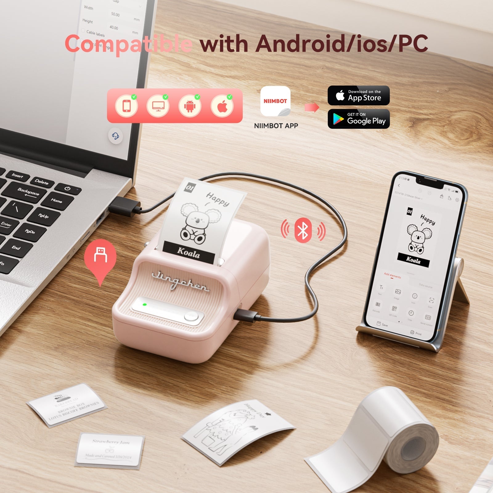 NB109 - Niimbot - B21S - Portable Thermal Label Bluetooth Printer Incl Free Label (50x30mm) - Black