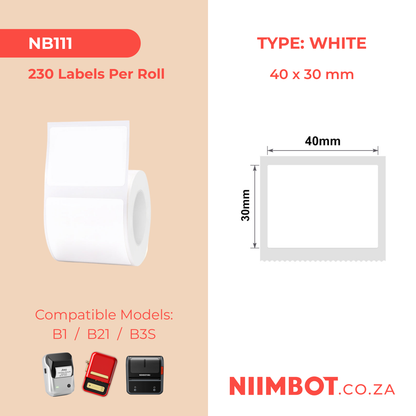 I-NB111 - NIIMBOT - B1 / B21 / B3S - T40*30MM - 230 AMALEBO NGOKUQONGA NGAWO - OKUMHLOPHE 