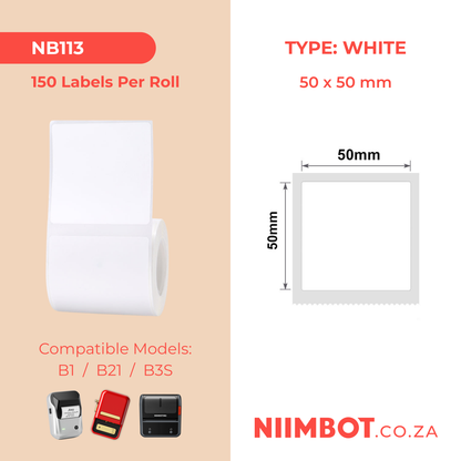 NB113 - NIIMBOT - B1 / B21 / B3S - 50*50MM - 150 LABELS PER ROLL - WHITE