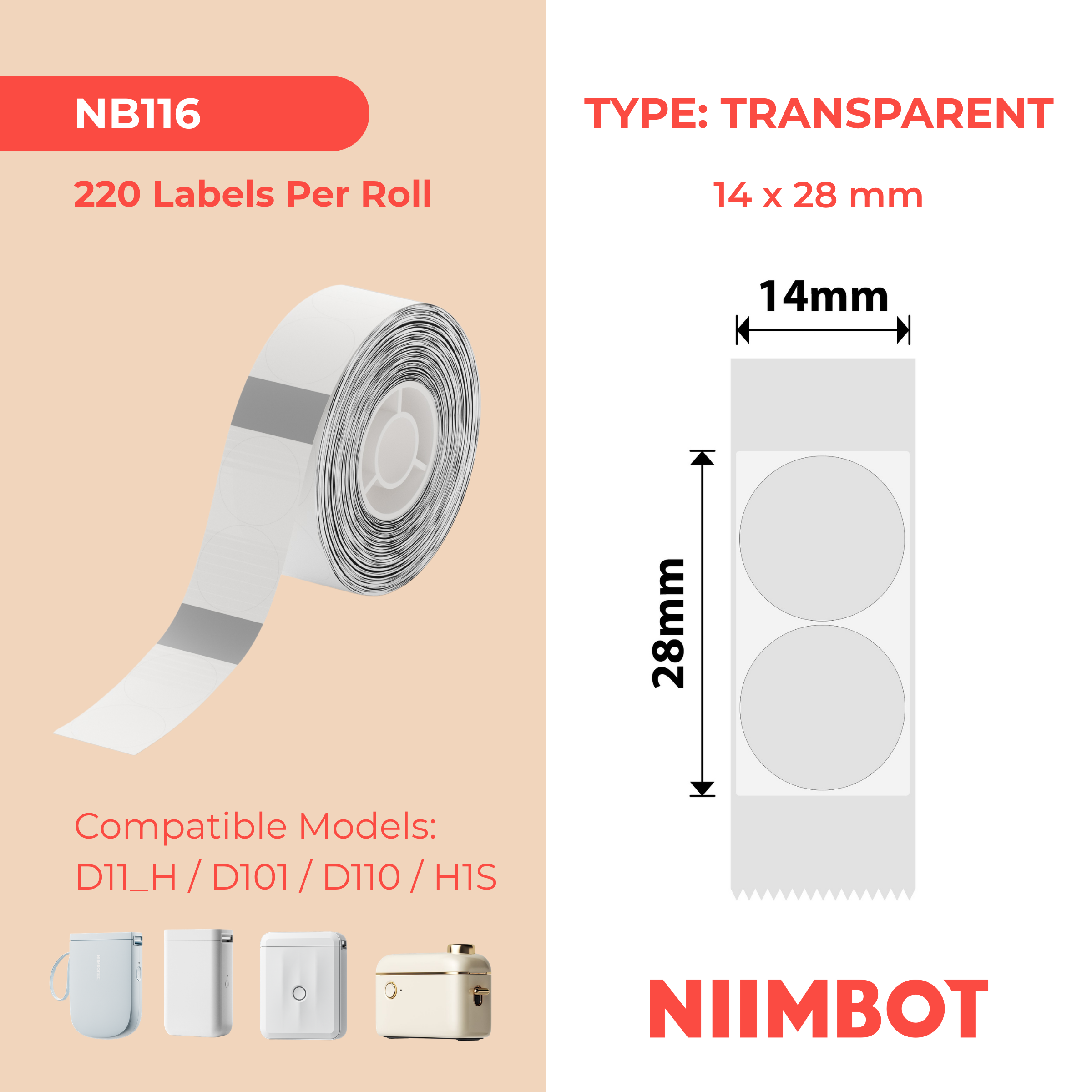 I-NB116 - NIIMBOT - D11 / D101 / D110 - 14*28MM - 220 AMALEBO NGOKUQONGA NGAMUNYE - UMULUNGU - OKUBONILE
