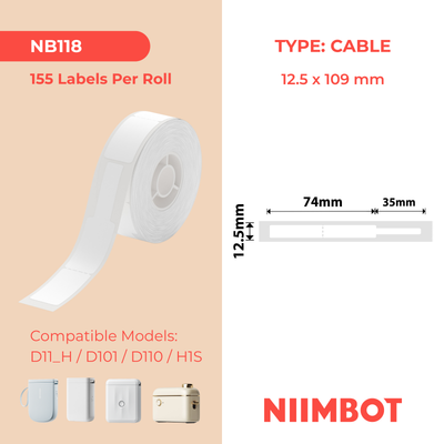 NIIMBOT - D Range - 12.5x109mm - White Cable - 60 Labels