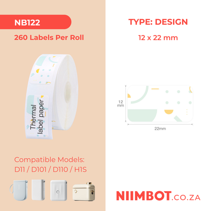 NB122 - NIIMBOT - D11 / D101 / D110 - 12*22MM - 260 THERMAL LABELS - POLKA DOTS DESIGN