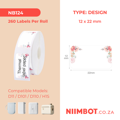 NB124 - NIIMBOT - D11 / D101 / D110 - 12*22MM - 260 THERMAL LABELS - SPRING RED DESIGN