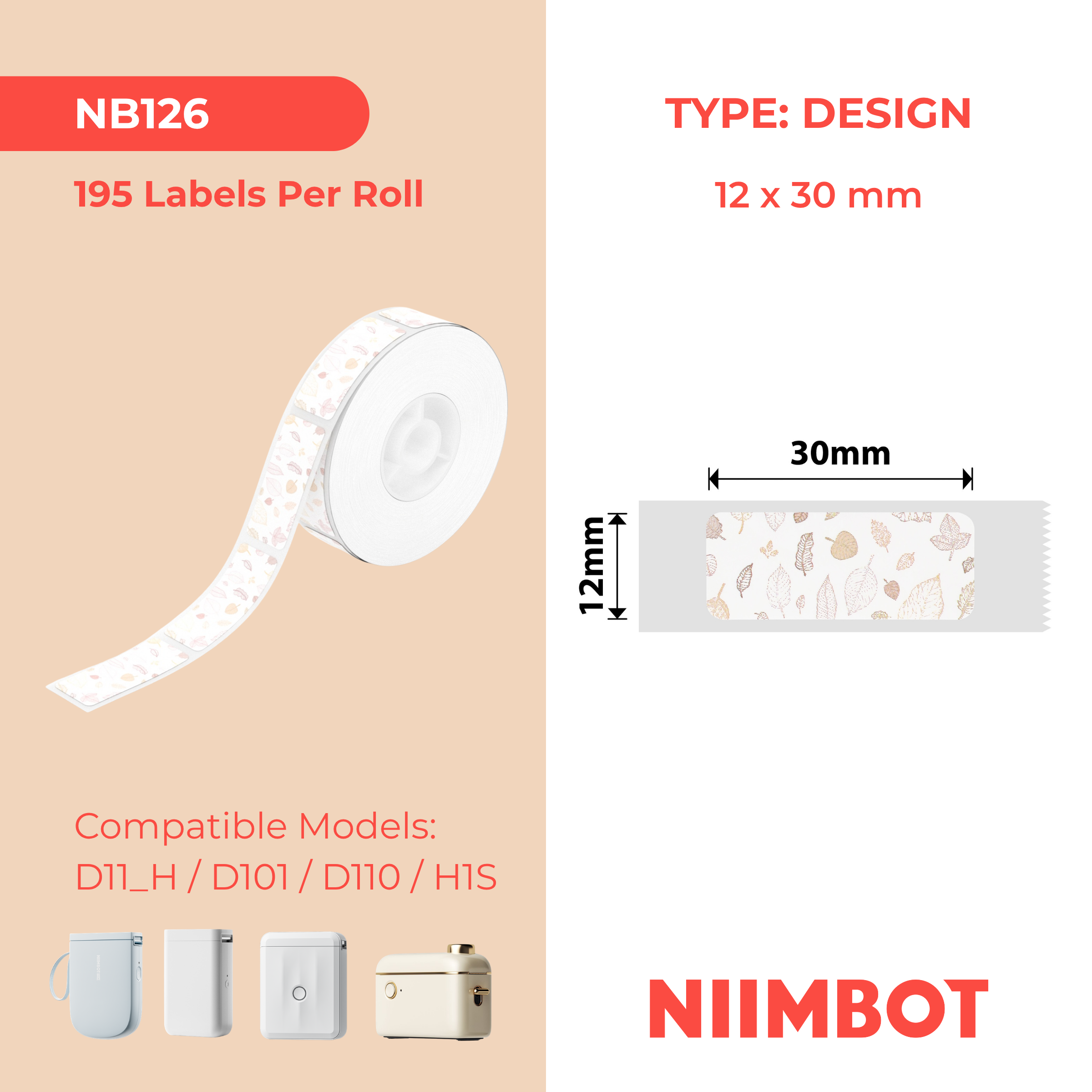 NIIMBOT - D Range - 12x30mm - Maple Leaf - 195 Labels
