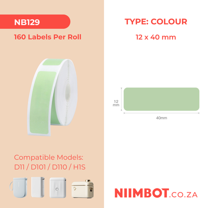 NB129 - NIIMBOT - D11 / D101 / D110 - 12*40MM - 160 THERMAL LABELS - SOLID GREEN DESIGN