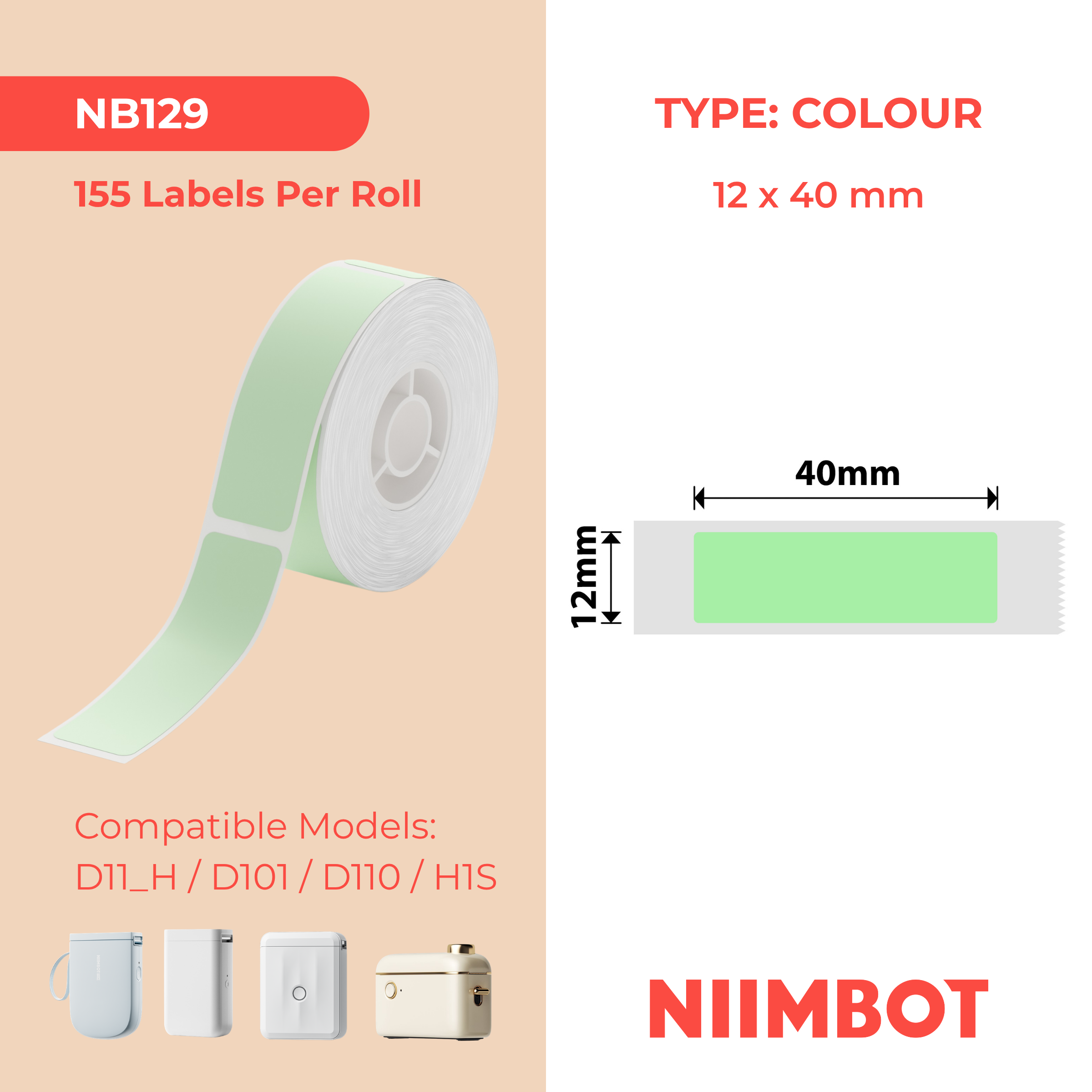 NB129 - NIIMBOT - D11 / D101 / D110 - 12*40MM - 160 AMALEBELE EZITHILE - OKUQINILE OKULUHLAZA
