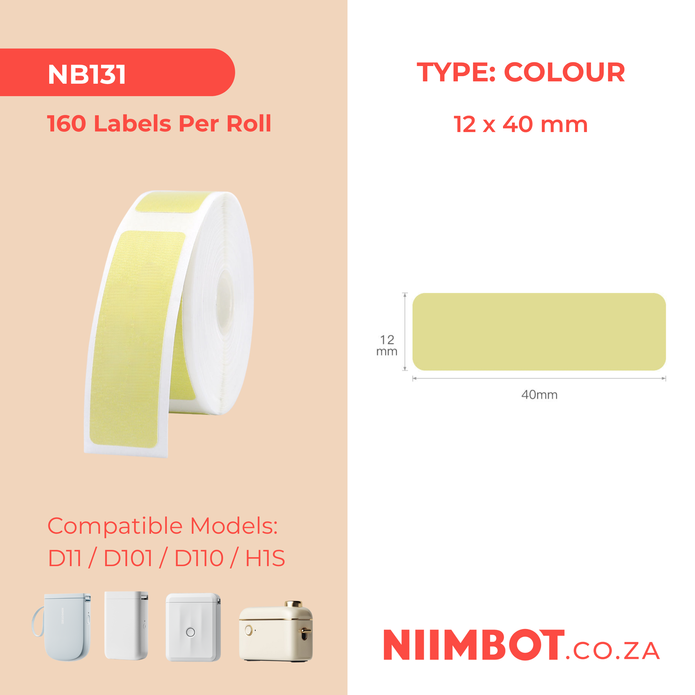 NB131 - NIIMBOT - D11 / D101 / D110 - 12*40MM - 160 THERMAL LABELS - SOLD DARK YELLOW DESIGN