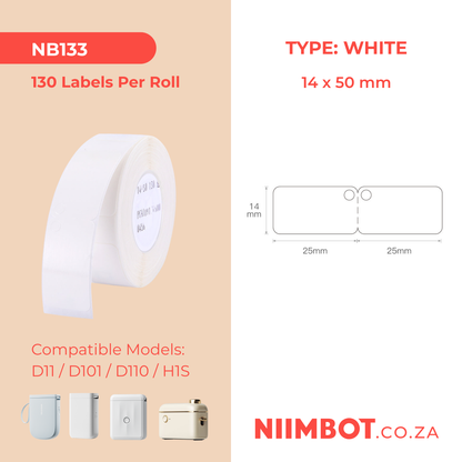 NB133 - NIIMBOT - D11 / D101 / D110 - 14*50MM FOLD - 130 LABELS PER ROLL - WHITE JEWELLERY TAG