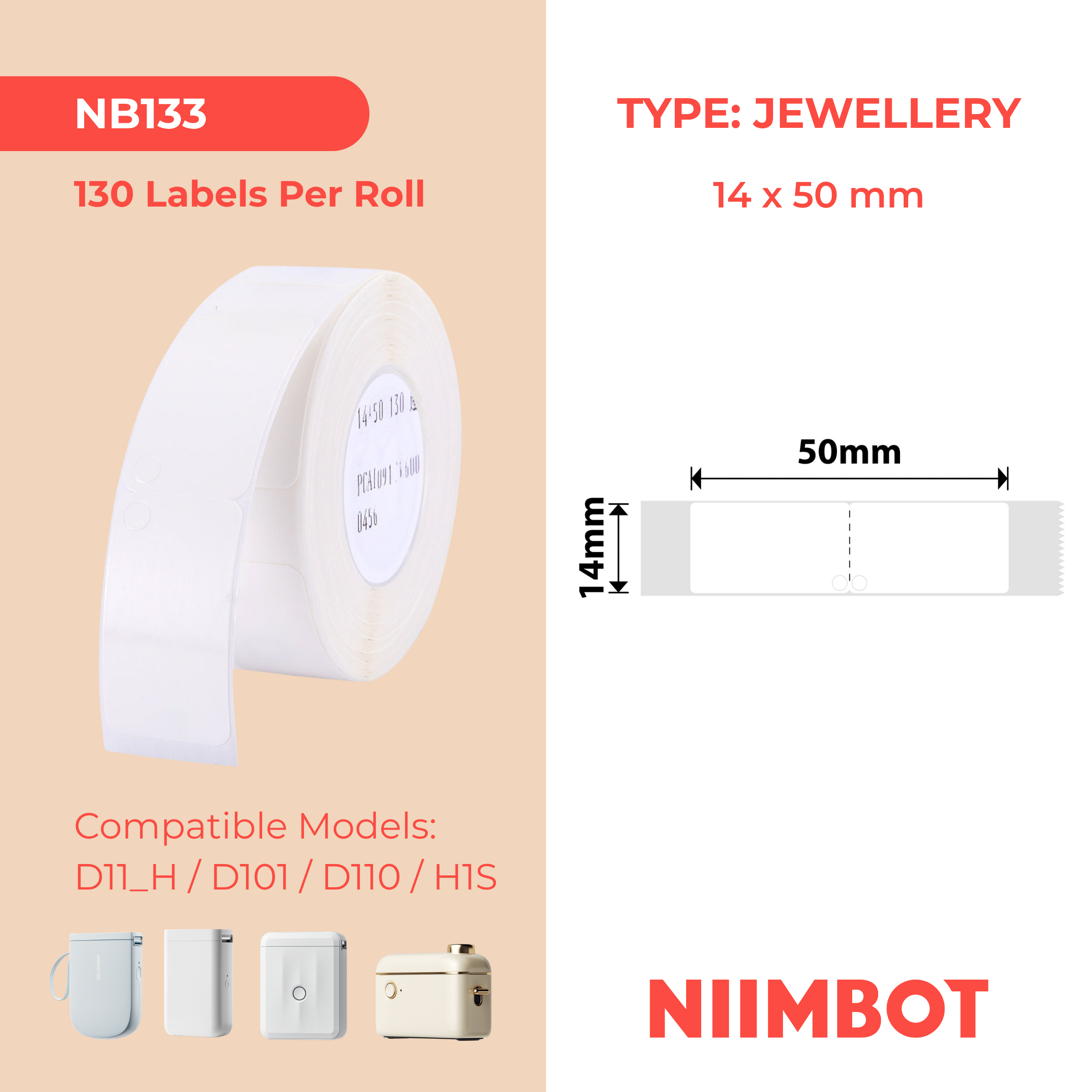 NB133 - NIIMBOT - D11 / D101 / D110 - 14*50MM FOLD - 130 ILEBULA NGOKUQONGA NGAWO - I-TAG YOBUCHWEPHESHE