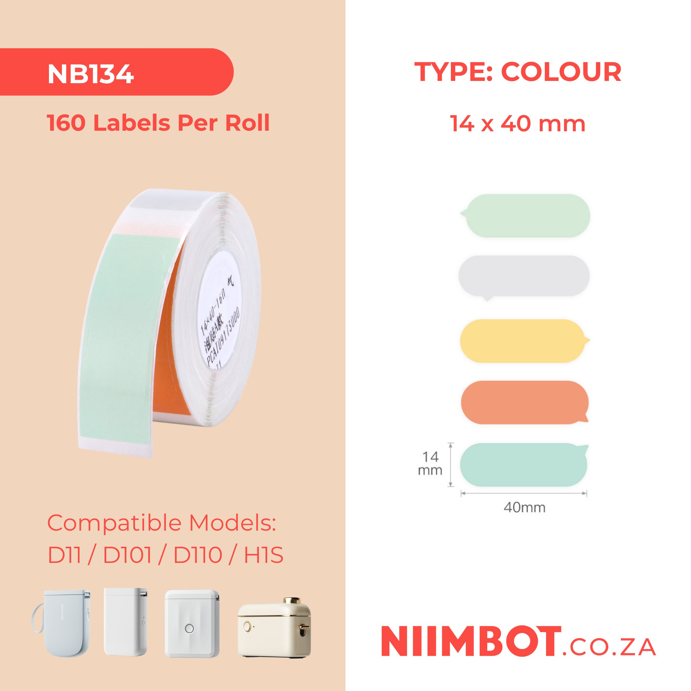 NB134 - NIIMBOT - D11 / D101 / D110 - 14*40MM - 160 LABELS PER ROLL - BUBBLE A DESIGN