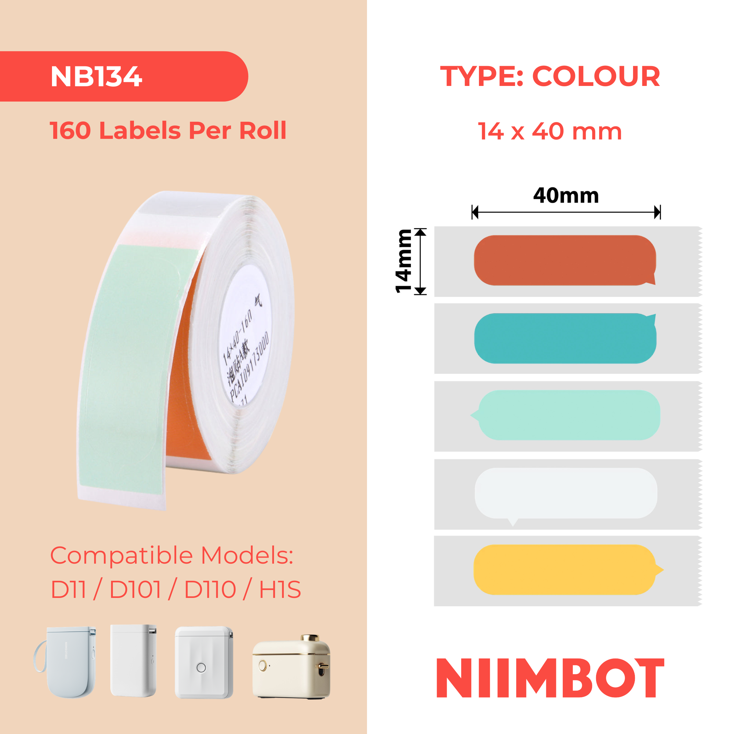 NB134 - NIIMBOT - D11 / D101 / D110 - 14*40MM - 160 ETIKETTE PER ROL - BUBBLE A ONTWERP