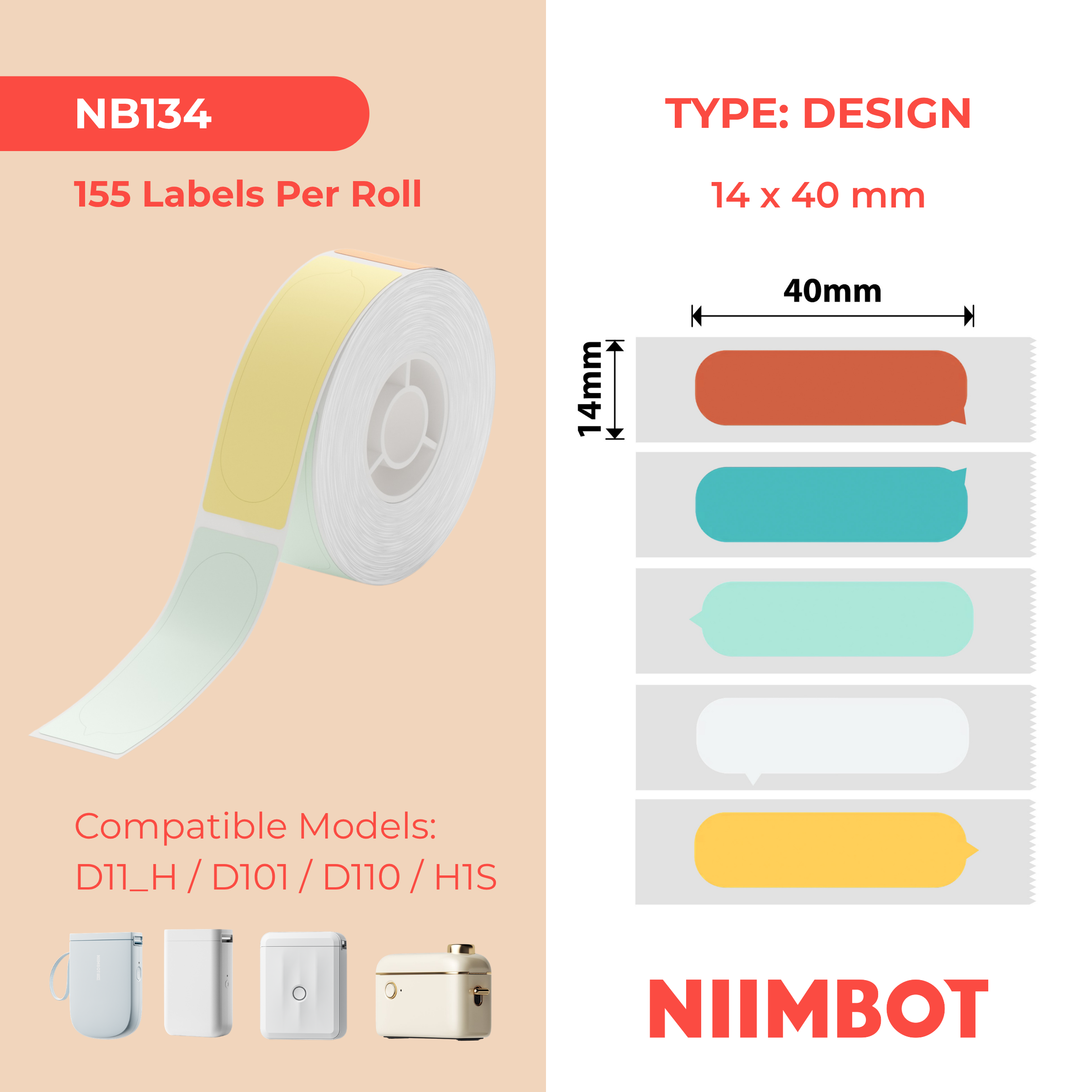 NB134 - NIIMBOT - D11 / D101 / D110 - 14*40MM - 160 AMALEBO NGOKUQHUBEKA NGAMUNYE - IBHAYIBHULA UMQEPHU