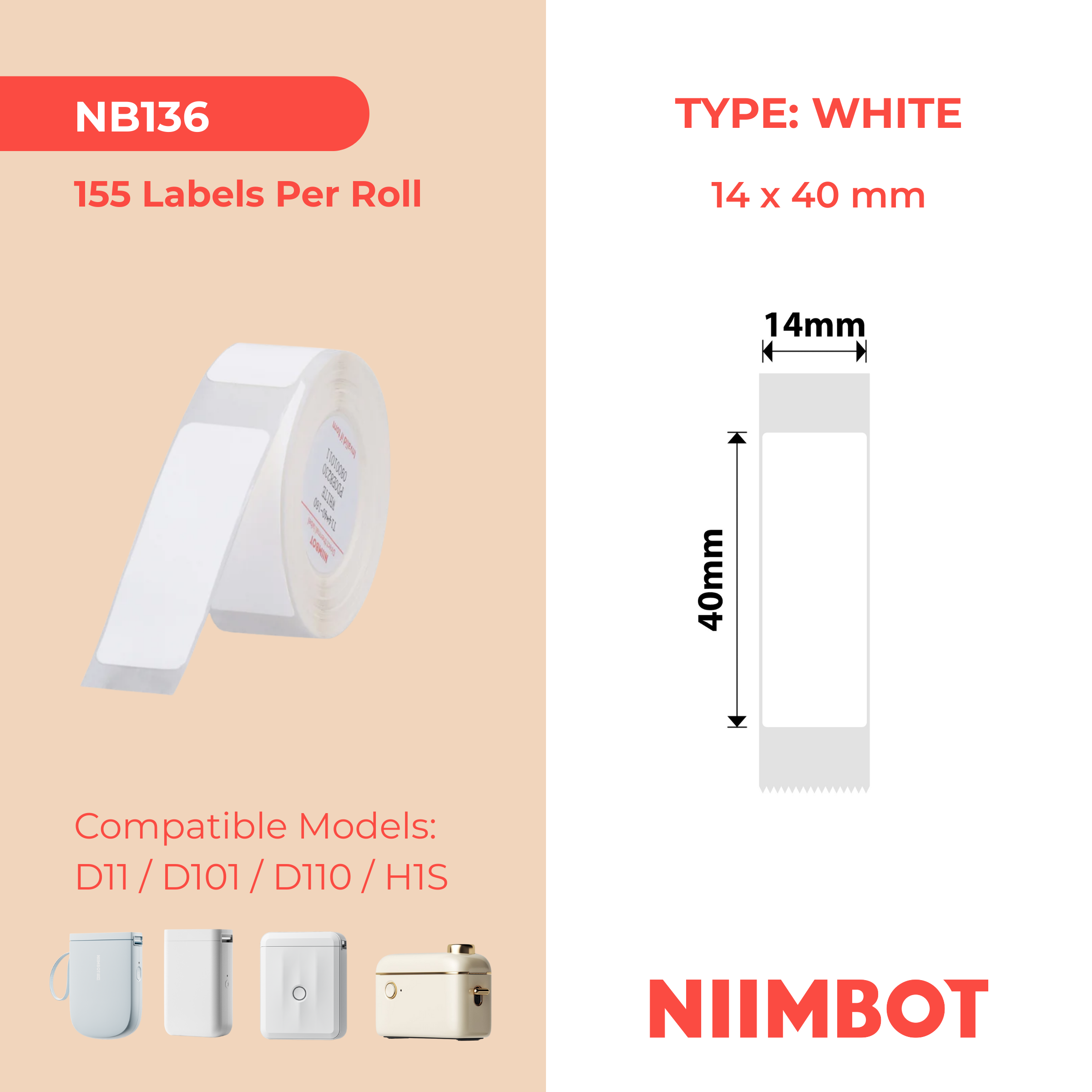 NB136 - NIIMBOT - D11 / D101 / D110 - RP14*40 - 155 AMALEBO NGOKUQONGQWA NGAMUNYE - OKUMHLOPHE
